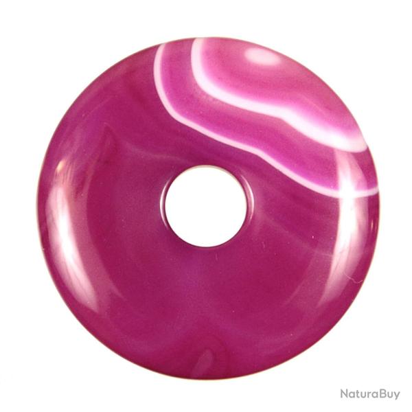 Donut Pi Chinois en agate color�e rose pour pendentif 4 cm