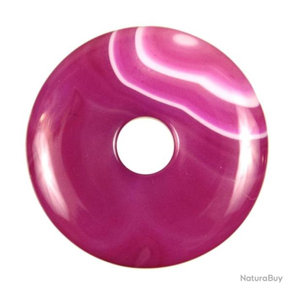 Donut Pi Chinois en agate color�e rose pour pendentif 3 cm
