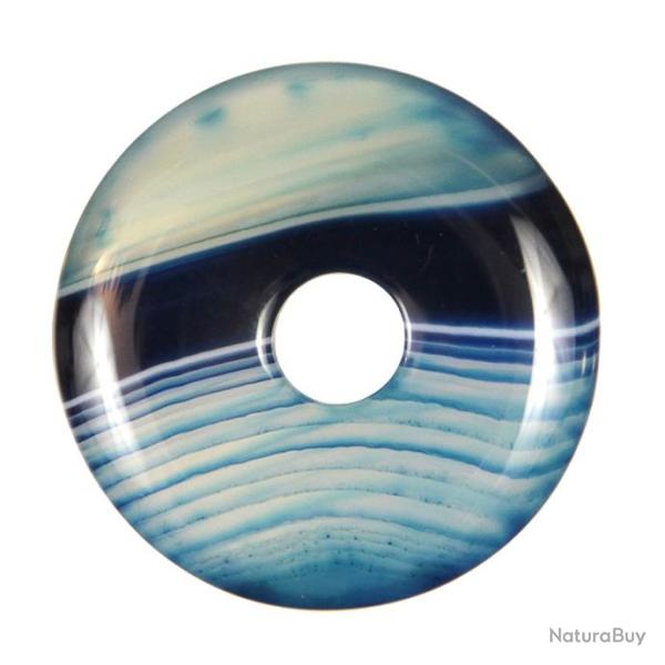 Donut Pi Chinois en agate color�e bleue pour pendentif 3 cm