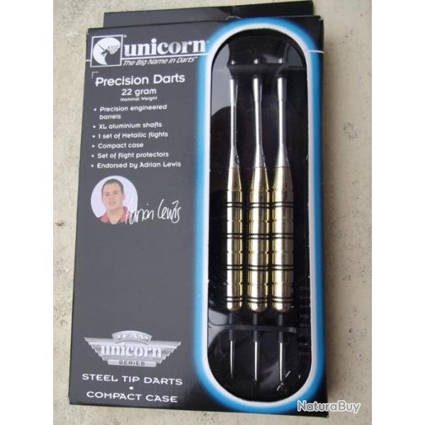 BRADE- Jeu de 3 flechettes PRO **UNICORN  PRECISION 22gr tout m�tal  boitier de transport  NEUVES