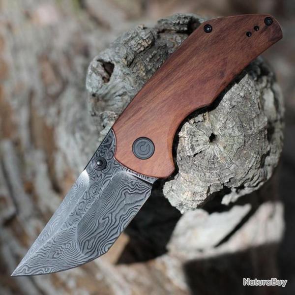 Couteau CIVIVI Thug 2 Cuibourtia Lame Tanto Acier Damas Manche Bois IKBS Linerlock Clip C20028CDS1