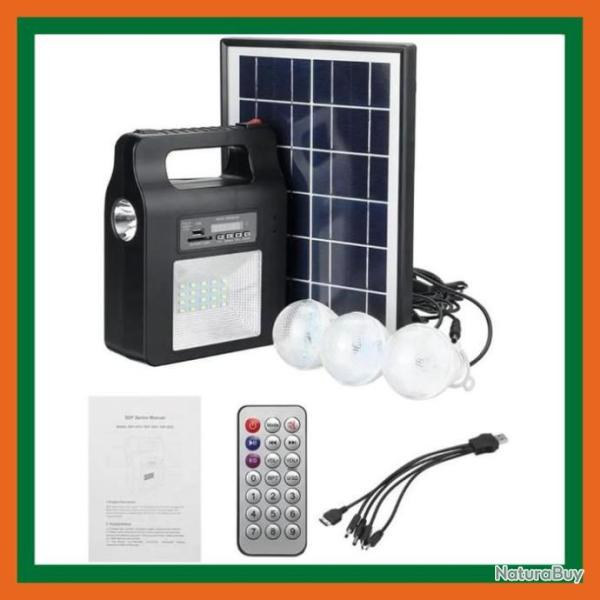 Kit de panneau solaire avec g�n�rateur d'�nergie + 3 ampoules LED - Radio - LIVRAISON GRATUITE
