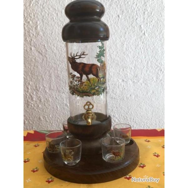 fontaine vantage � digestif motif cerf + ses 6 verres motifs diff�rents plus (2 gratuits)