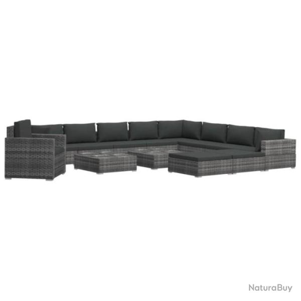 Salon de Jardin avec coussins Rsine Tresse Gris 13 pcs Haute Qualit Famille Nombreuse Amis PROMO