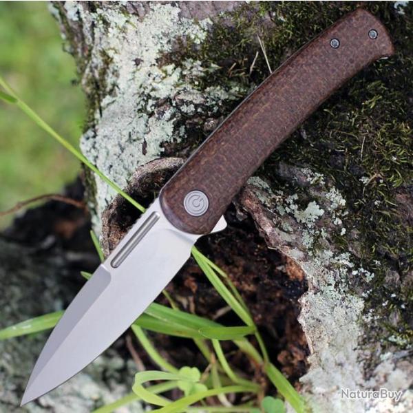 Couteau CIVIVI Cetos Brown Lame Acier 14C28N Manche Micarta IKBS Linerlock Clip CIVC21025B1