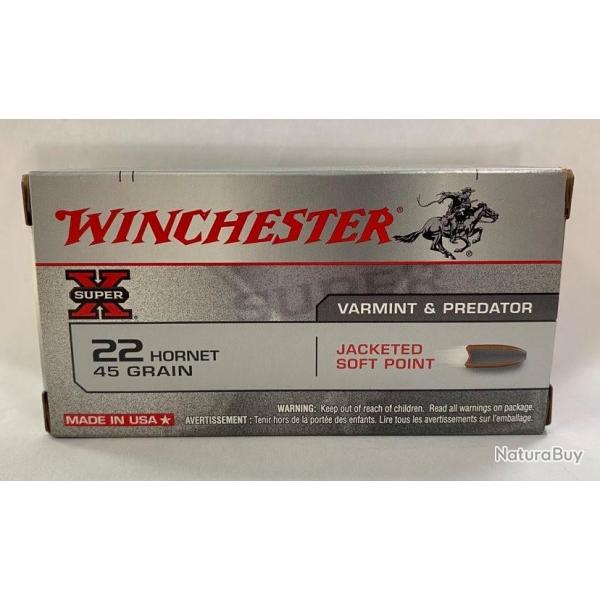 50 CARTOUCHES WINCHESTER JACKETED SOFT POINT 45G CALIBRE 22 HORNET