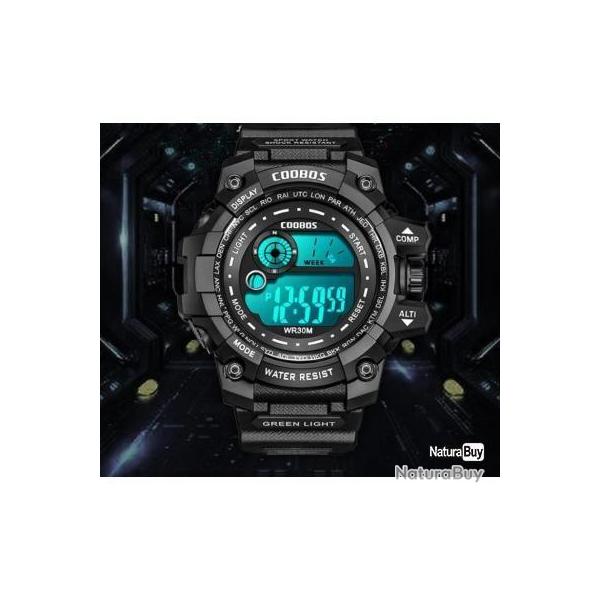 COOBOS - montre num�rique LED pour homme lumineuse mode Sport Date militaire horloge