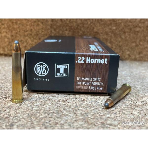 1 Boite de Munitions de grande chasse RWS en calibre .22 Hornet , ogive TMS