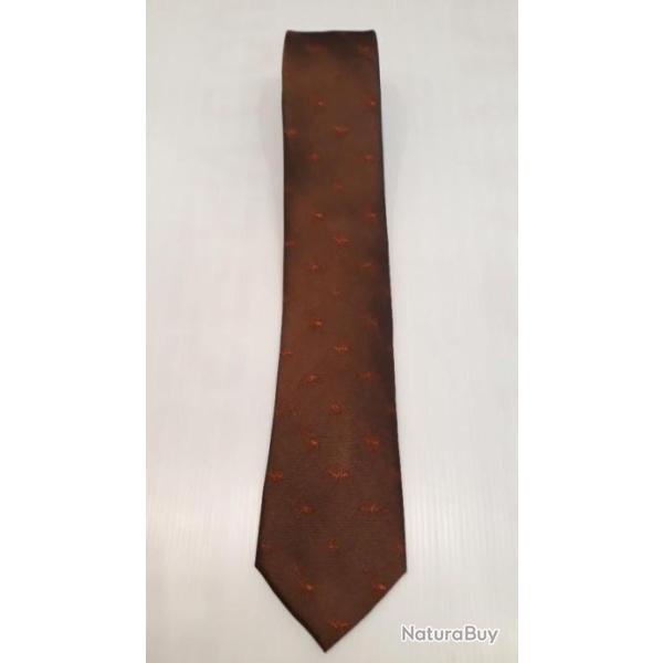 CRAVATE EN SOIE MARRON MOTIF GIBIERS