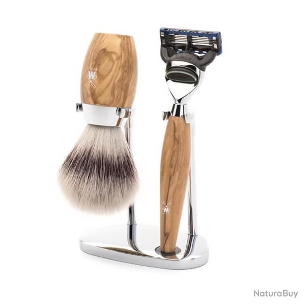 Set de rasage 3 pi�ces Fusion Muhle Kosmo olivier synth�tique argent�