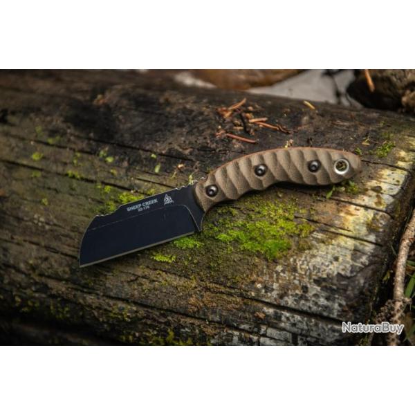 Couteau Tops Knives Sheep Creek Tan & Green Manche Micarta Lame Acier 154Cm Etui Made USA TPSPCK01