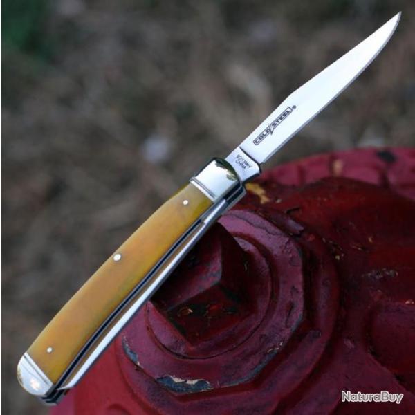 Couteau Cold Steel Trapper Yellow 2 Lames Acier 8Cr13MoV Manche Os CSFLTRPRY
