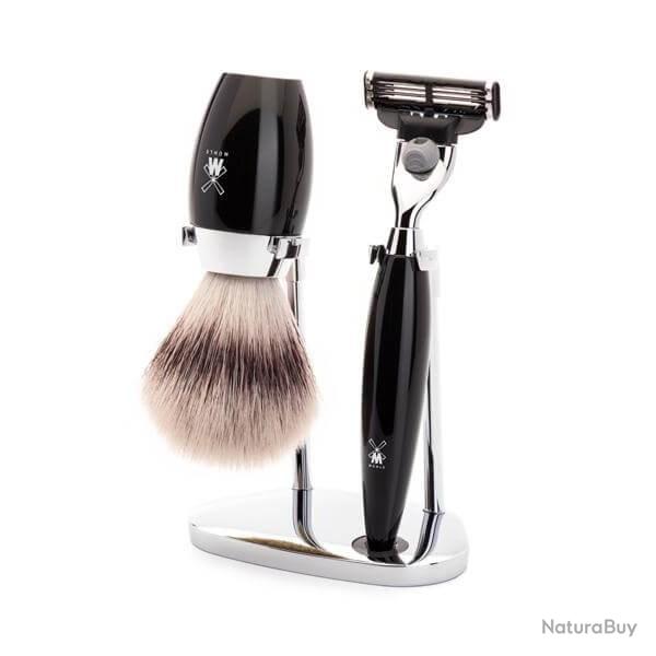 Set de rasage 3 pi�ces Mach3� Muhle Kosmo noir synth�tique argent�
