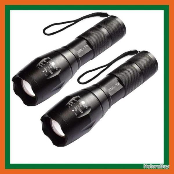 LAMPE TORCHE LED PUISSANTE ETANCHE 3000LM - Lot de 2 - LIVRAISON GRATUITE ET RAPIDE