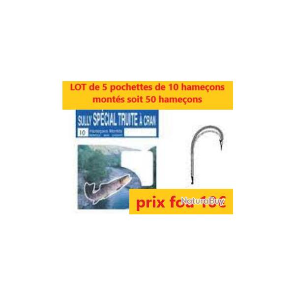 LOT DE 5 pochettes de 10 d'hame�ons mont�s SULLY autain sp�cial truite � CRANS N� 12 sur � 16