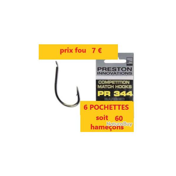 LOT DE 6 pochettes de 10 Hame�ons PRESTON Competition match hooks PR 344 n�18 = 60 hame�ons