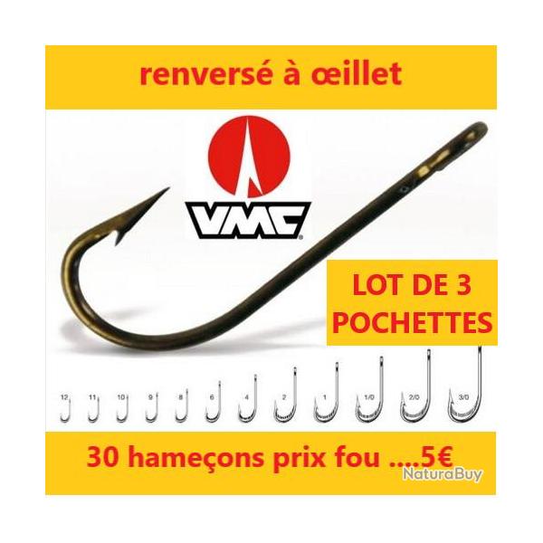 LOT DE 3 pochettes de 10 Hame�ons VMC CARNA KIRBY A OEIL  n�2/0 = 30 hame�ons