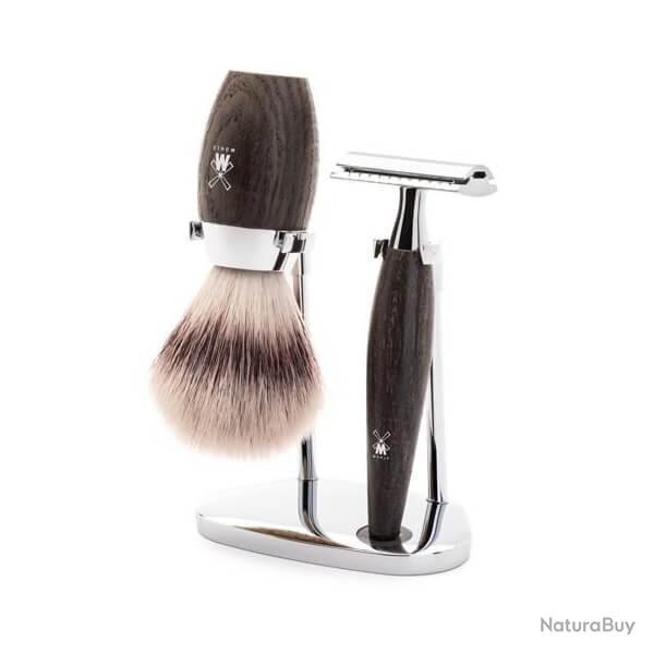 Set de rasage 3 pi�ces S�curit� Muhle Kosmo ch�ne synth�tique argent�