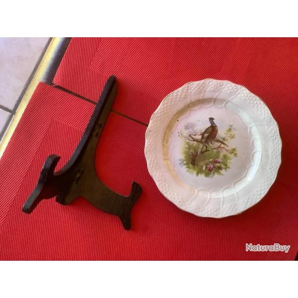 Assiette d�corative couple de faisans avec son tr�pied, pas de prix de r�serve