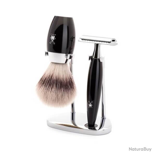 Set de rasage 3 pi�ces S�curit� Muhle Kosmo noir synth�tique argent�