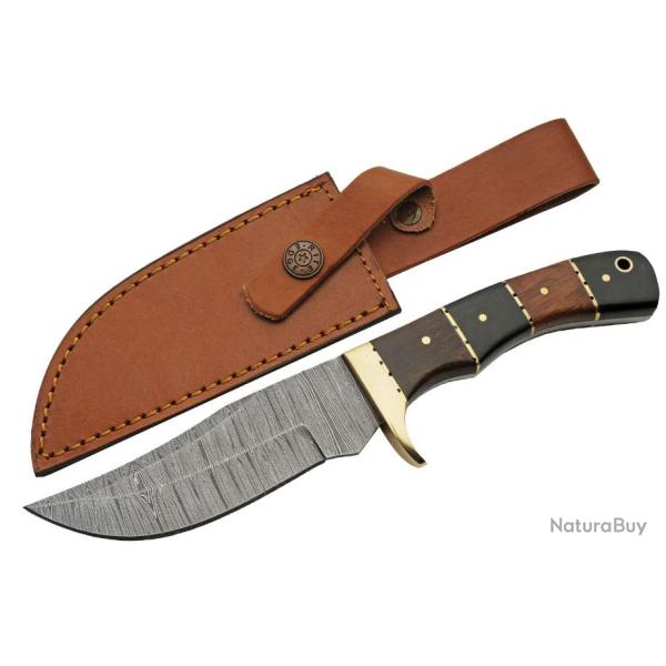 Couteau Bowie Damas Hunter Horn/Walnut 256 Couches Manche Corne & Noyer Etui Cuir DM1313HW