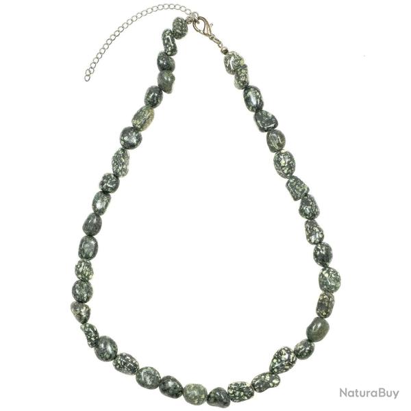Collier en porphyre imp�rial vert - Perles pierres roul�es