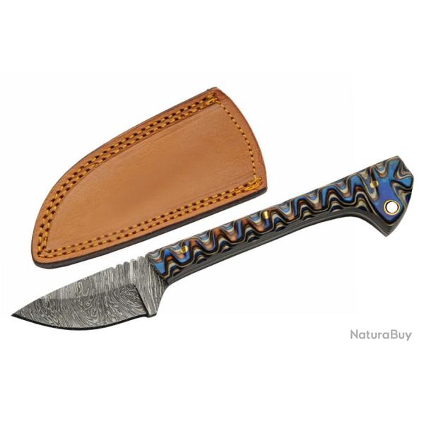 Couteau Skinner Damas 256 Couches Prideful Fang Caper Manche Bois Etui Cuir DM1320BL