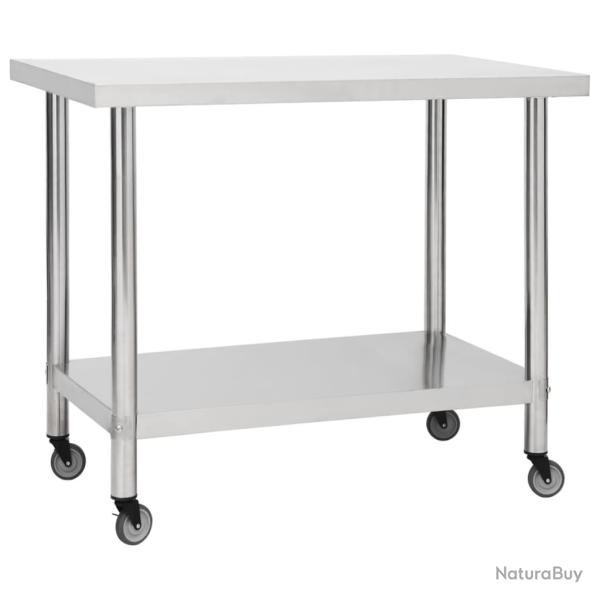 Table de travail de cuisine avec roues 80 x 60 x 85 cm acier inoxydable 02_0001917