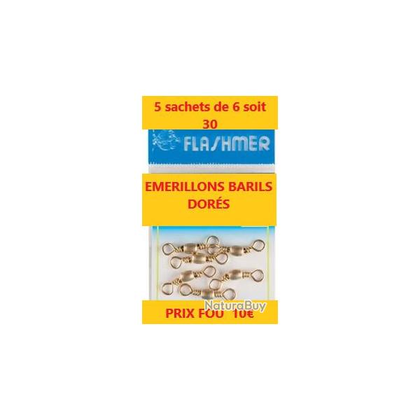 LOT DE 5 paquets de 6 emerillons barils dor�s FLASMER  N� 10 soit 30 pi�ces