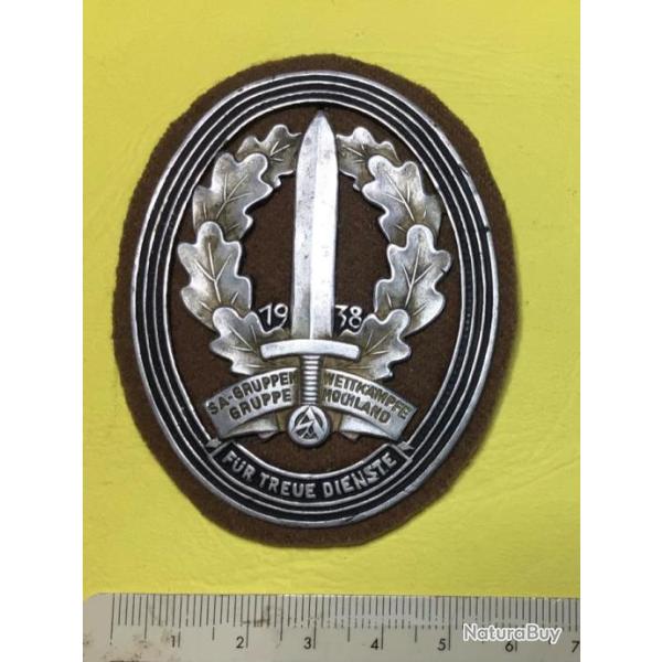 ALLEMAGNE WW2 INSIGNE SPORTS 1938 SA GRUPPEN WETTKAMPFE GRUPPE HOCHLAND FUR TREUE DIENSTE
