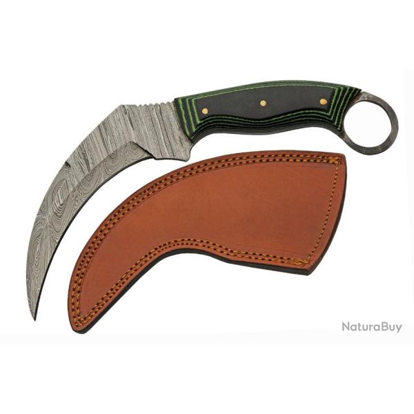 Couteau Karambit Damas 256 Couches Manche Micarta Etui Cuir DM1324 - Z