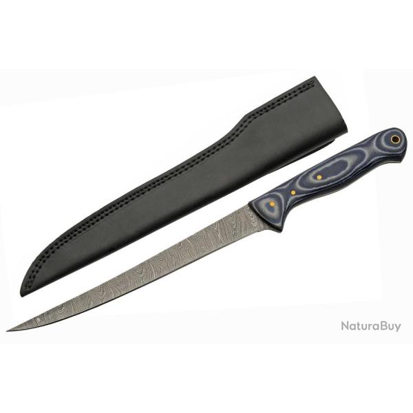 Couteau Fish Fillet Damas 256 Couches Manche Micarta Etui Cuir DM1319