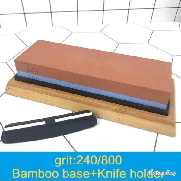 Pierre d'affutage avec support en bambou et guide lame - Grain 240 et 800