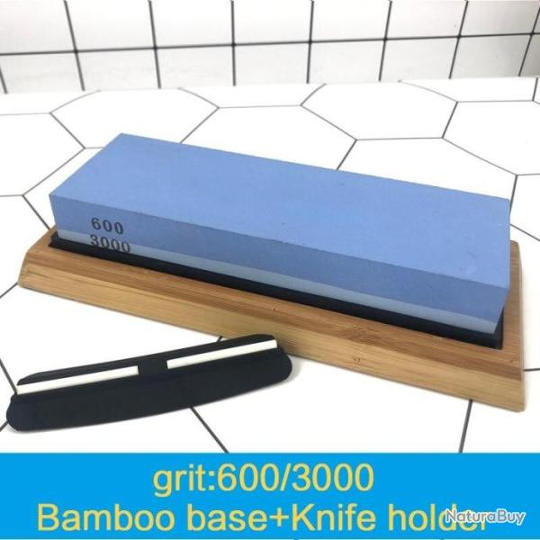 Pierre d'affutage avec support en bambou et guide lame - Grain 600 et 3000