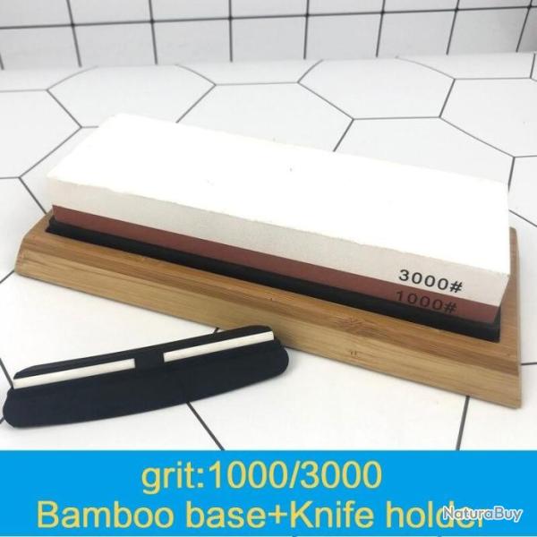 Pierre d'affutage avec support en bambou et guide lame - Grain 1000 et 3000