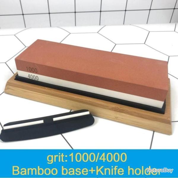Pierre d'affutage avec support en bambou et guide lame - Grain 1000 et 4000