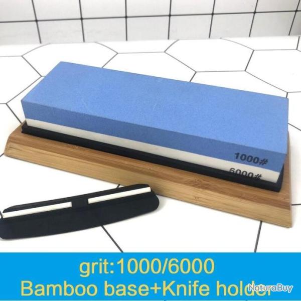 Pierre d'affutage avec support en bambou et guide lame - Grain 1000 et 6000