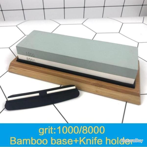 Pierre d'affutage avec support en bambou et guide lame - Grain 1000 et 8000