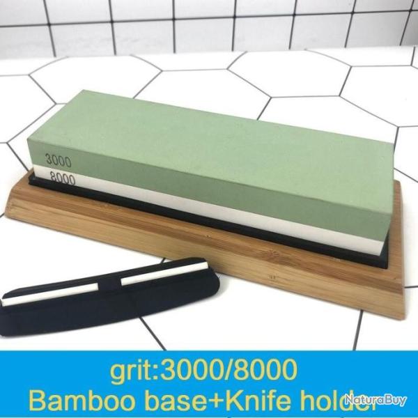 Pierre d'affutage avec support en bambou et guide lame - Grain 3000 et 8000