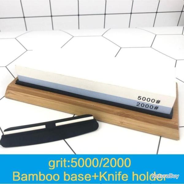 Pierre d'affutage avec support en bambou et guide lame - Grain 5000 et 2000