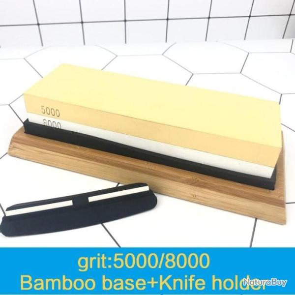Pierre d'affutage avec support en bambou et guide lame - Grain 5000 et 8000