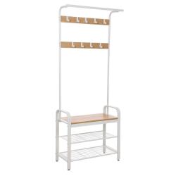 Porte-manteaux portemanteau m&eacute;tallique vestiaire rigide avec banc &agrave; chaussures meuble de rangement