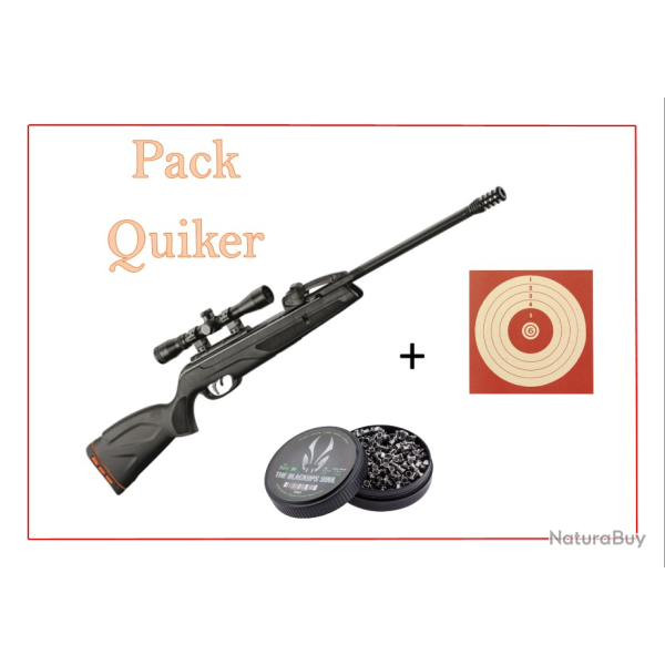 Pack Carabine 19,9J QUIKER cal. 4,5 mm + Cibles + Plombs