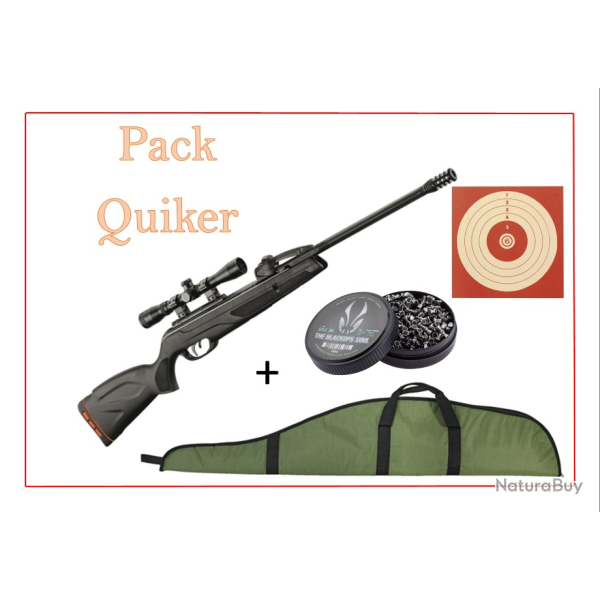 Pack Carabine 19,9J QUIKER cal. 4,5 mm + Cibles + Plombs + fourreau
