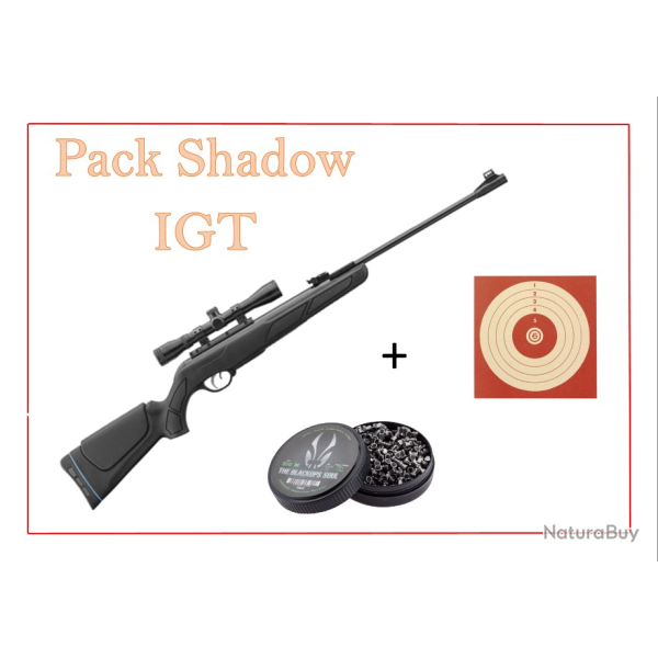 Pack Carabine 19,9J SHADOW IGT cal. 4,5 mm + 100 Cibles + 500 Plombs