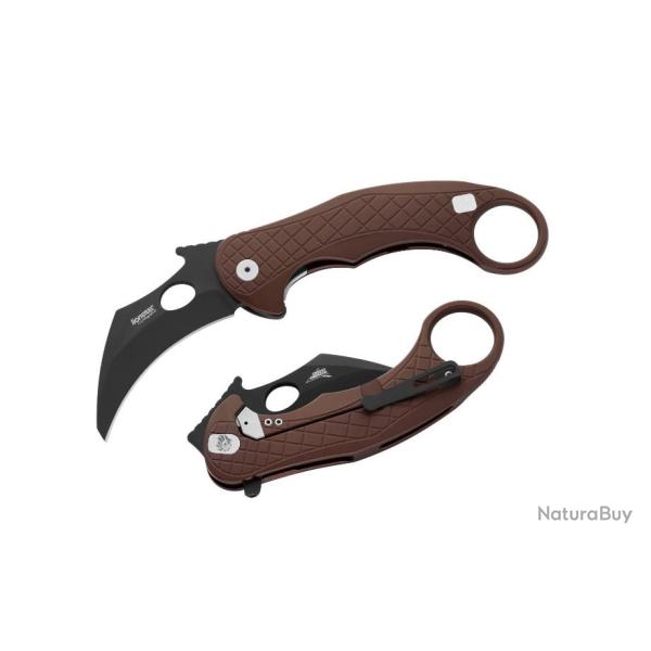 Couteau Karambit LionSteel L.E.One Brown Lame Acier CPM-MagnaCut Black Manche Alu Italy LSTLE1AEB
