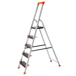 &Eacute;chelle 5 marches en aluminium escabeau largeur de la marche 12 cm pliable plateau &agrave; outil pieds an