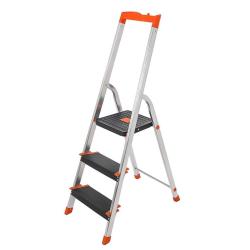 &Eacute;chelle &agrave; 3 marches escabeau pliable en aluminium marches de 12 cm de large avec rainures pieds ant