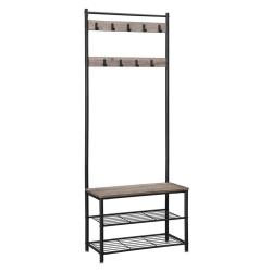 Portemanteau meuble d'entrée vestiaire portant avec banc et étagères à chaussures crochets cadre en