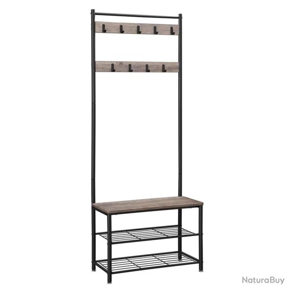 Portemanteau meuble d'entr�e vestiaire portant avec banc et �tag�res � chaussures crochets cadre en